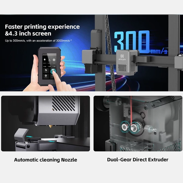 Artillery Sidewinder-X3 Plus 3D nyomtató 300 mm/s sebességű automatikus tisztító fúvókával 300x300x400mm nyomtatási méret
