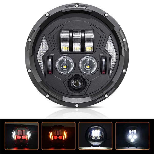 7 hüvelykes autó, motorkerékpár LED-es fényszóró DRL-vel / irányjelzővel / tompított fényszóróval / távolsági fényszóróval Jeep Wrangler JK TJ LJ CJ csere H4-H13 adapterrel (1 db)