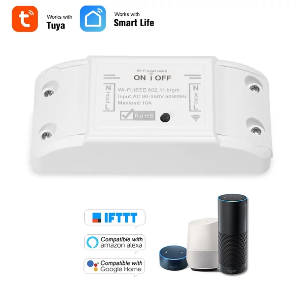 10A tuya Wifi intelligens időzítő kapcsoló, amely kompatibilis az Amazon Alexával és a Google Home-al (10 db/csomag)