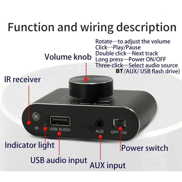 X15H 15W erősítő 12/24V hangszóró sztereó erősítő kártya BT, 3,5 mm, AUX, USB U-disk bemenet, Sinilink APP támogatás és távirányító vezérlés - Fekete