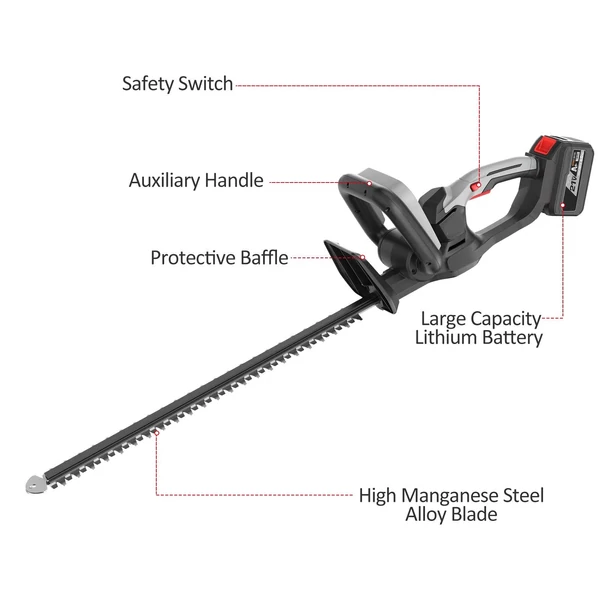 21 V akkumulátoros sövényvágó metszéshez 21 hüvelykes kettős működésű penge 6,0 Ah akkumulátorral és töltővel