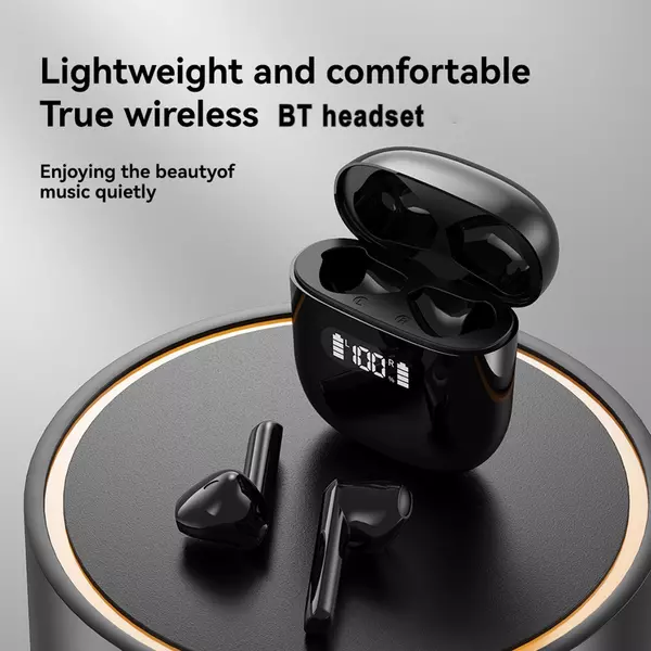 AP16 vezeték nélküli BT 5.3 fülhallgató LED kijelzővel IPX4 vízálló - Fekete