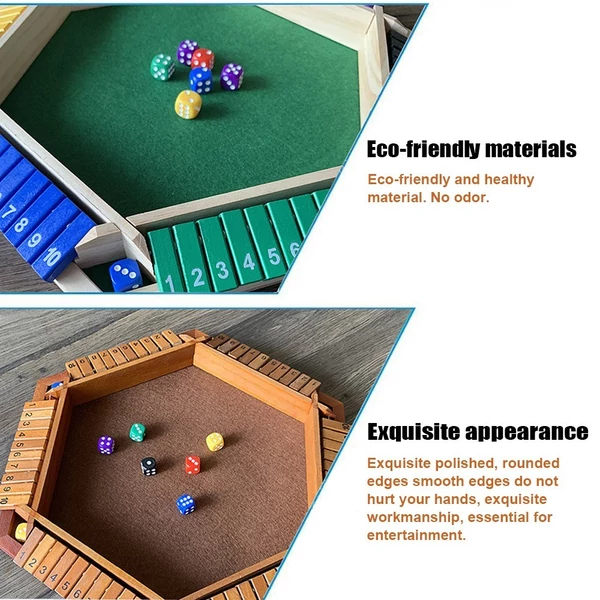 1-6 játékos Shut The Box Dice Game Fa tábla asztali matematikai játék 6 kockával gyerekeknek és felnőtteknek - Barna