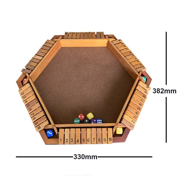 1-6 játékos Shut The Box Dice Game Fa tábla asztali matematikai játék 6 kockával gyerekeknek és felnőtteknek - Barna