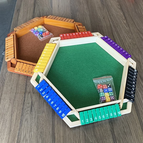1-6 játékos Shut The Box Dice Game Fa tábla asztali matematikai játék 6 kockával gyerekeknek és felnőtteknek - Barna