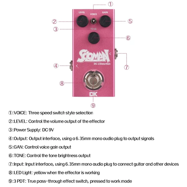 DK Soloman Distortion pedál elektromos gitár effektus pedál