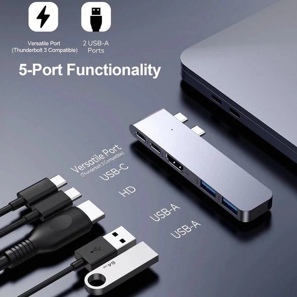 5 a 2-ben USB-C hub Type-C dokkolóállomás többportos adapter 4K HD felbontással, MacBook Air MacBook Pro rendszerrel kompatibilis