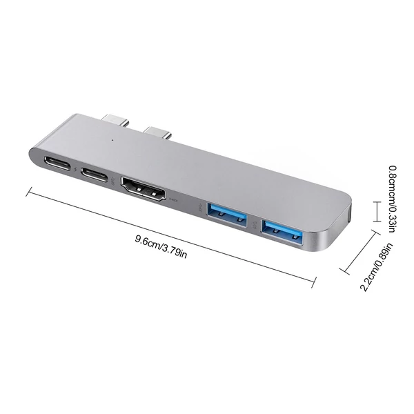 5 a 2-ben USB-C hub Type-C dokkolóállomás többportos adapter 4K HD felbontással, MacBook Air MacBook Pro rendszerrel kompatibilis