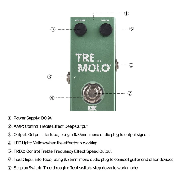 DK Guitar Tremolo pedál Elektromos gitáreffektus pedál TR-1