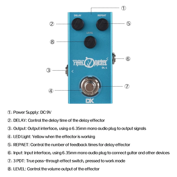 DK Guitar Delay pedál Elektromos gitáreffektus pedál DL-1