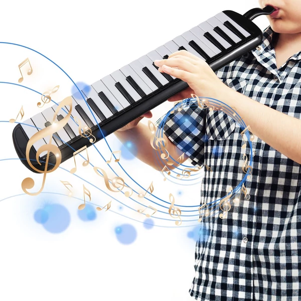 37 billentyűs Melodica hangszer Melodica Air Piano billentyűzet 2 puha fúvócsővel 2 fúvókával - Fekete