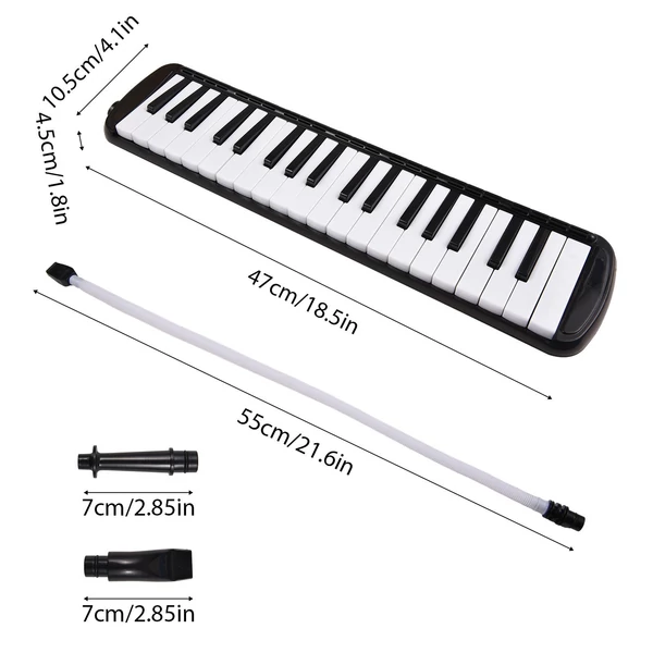 37 billentyűs Melodica hangszer Melodica Air Piano billentyűzet 2 puha fúvócsővel 2 fúvókával - Fekete