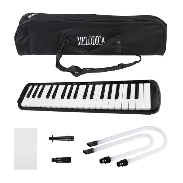 37 billentyűs Melodica hangszer Melodica Air Piano billentyűzet 2 puha fúvócsővel 2 fúvókával - Fekete