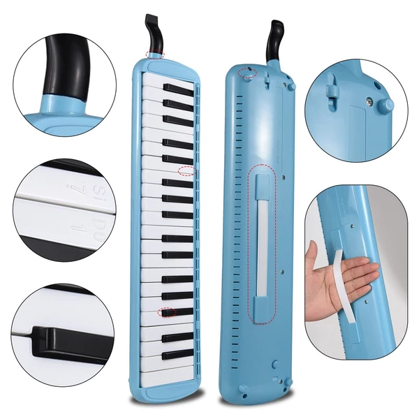 37 billentyűs Melodica hangszer Melodica Air Piano billentyűzet 2 puha fúvócsővel 2 fúvókával - Kék