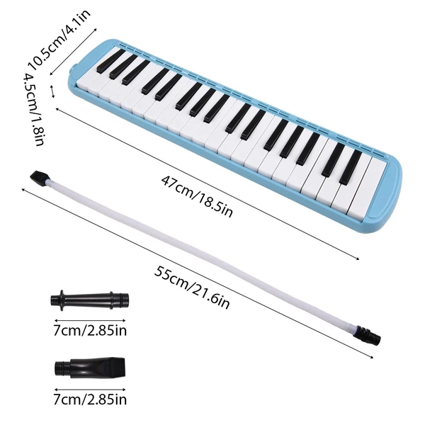 37 billentyűs Melodica hangszer Melodica Air Piano billentyűzet 2 puha fúvócsővel 2 fúvókával - Kék