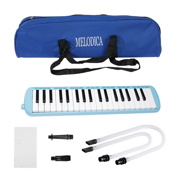 37 billentyűs Melodica hangszer Melodica Air Piano billentyűzet 2 puha fúvócsővel 2 fúvókával - Kék