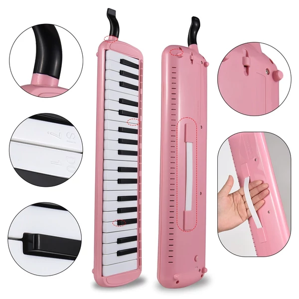 37 billentyűs Melodica hangszer Melodica Air Piano billentyűzet 2 puha fúvócsővel 2 fúvókával - Pink