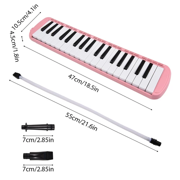 37 billentyűs Melodica hangszer Melodica Air Piano billentyűzet 2 puha fúvócsővel 2 fúvókával - Pink
