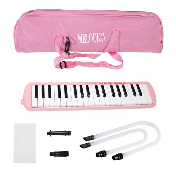 37 billentyűs Melodica hangszer Melodica Air Piano billentyűzet 2 puha fúvócsővel 2 fúvókával - Pink