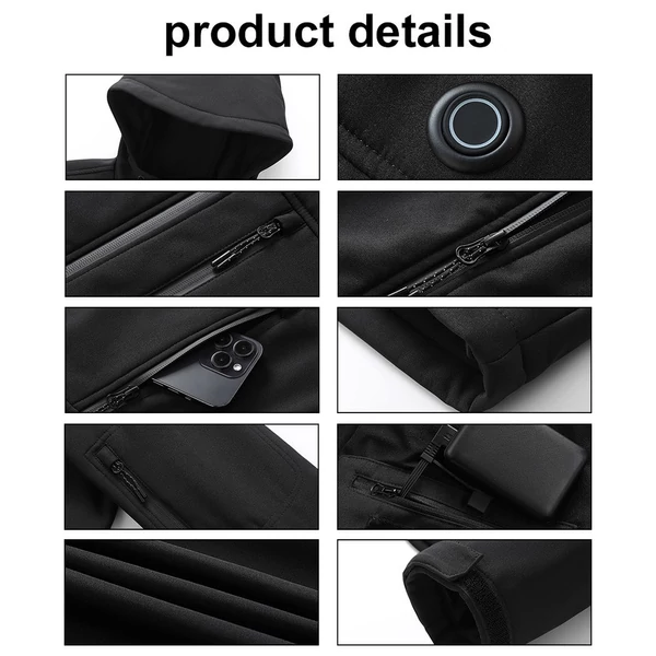 Kültéri USB fűtött kabát téli rugalmas elektromos termál ruházat horgászathoz, túrázáshoz, meleg ruhákhoz - Sötét zöld, 4XL méret