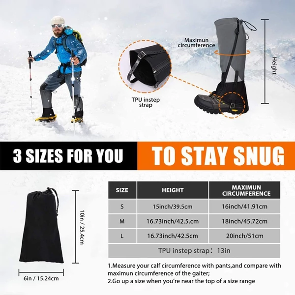 Legging Gaiter Travel Outdoor lábmelegítő túrázáshoz, síeléshez, vízálló téli cipővédő lábvédő - S méret