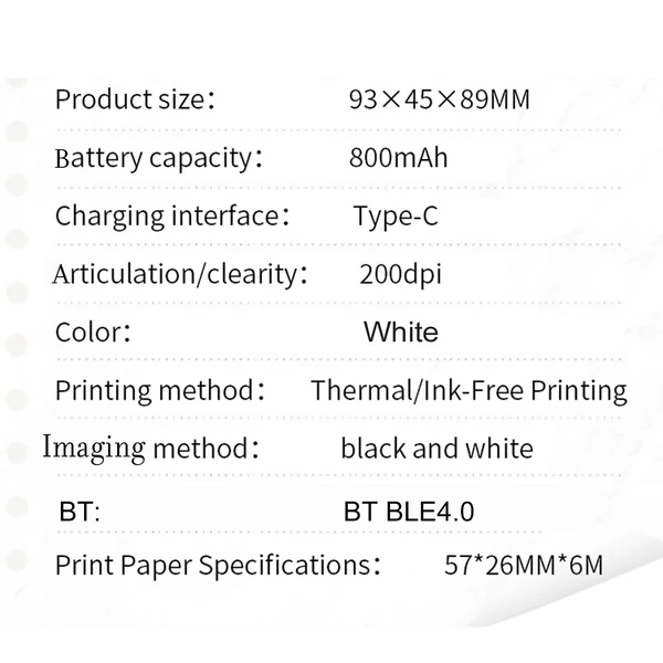 Hordozható mini termikus matricanyomtató, tinta nélküli öntapadós cetliknyomtató gyerekeknek, iOS Android rendszerrel kompatibilis - B változat