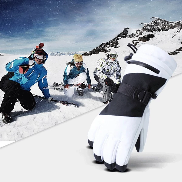 Férfi-női vízálló és szélálló érintőképernyős sí-/hókesztyű kerékpározáshoz, snowboardozáshoz, vezetéshez, szabadtéri munkához - Fehér, XL méret