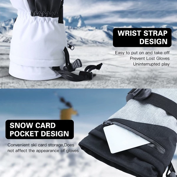 Férfi-női vízálló és szélálló érintőképernyős sí-/hókesztyű kerékpározáshoz, snowboardozáshoz, vezetéshez, szabadtéri munkához - Fehér, XL méret