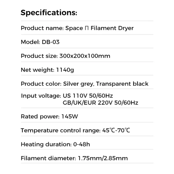 Creality Space π filament szárító doboz 360°-os forró levegős fűtés 1,75 mm-es és 2,85 mm-es szálak támogatása