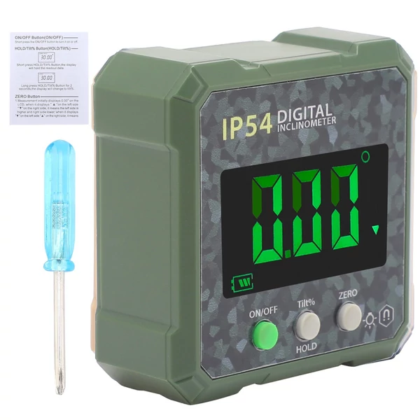 Mini LCD kijelzős digitális szögmérő mágneses vízálló dőlésmérővel - Zöld