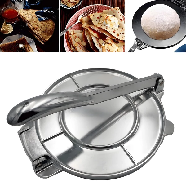 Tortilla Press 8 hüvelykes nagy teherbírású liszt tortilla prés alumínium ötvözet előfűszerezett Roti készítő fogantyúval - Ezüst