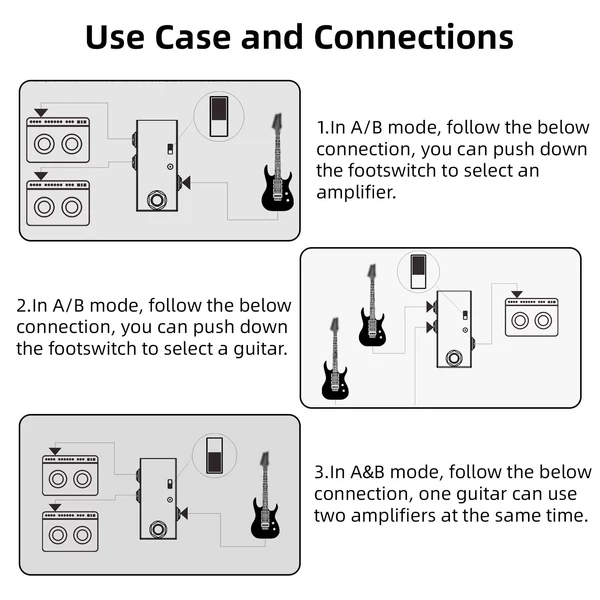 M-VAVE ABY vonalválasztó minigitár True bypass gitár basszus effekt pedál AB kapcsolódoboz - ABY csatorna kapcsoló