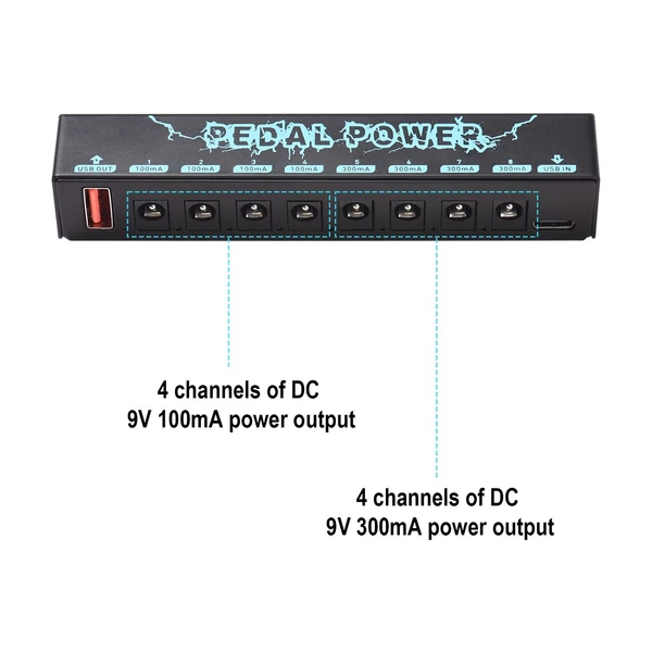 Gitár effektor pedál tápegység 8 leválasztott DC kimenet, leválasztott táp