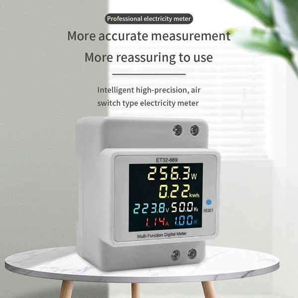 Digitális egyfázisú áramfogyasztási monitor AC40V-300V 100A teljesítmény, feszültség, ampermérő, frekvencia, teljesítménytényező mérő színes LCD képernyővel