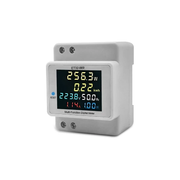 Digitális egyfázisú áramfogyasztási monitor AC40V-300V 100A teljesítmény, feszültség, ampermérő, frekvencia, teljesítménytényező mérő színes LCD képernyővel