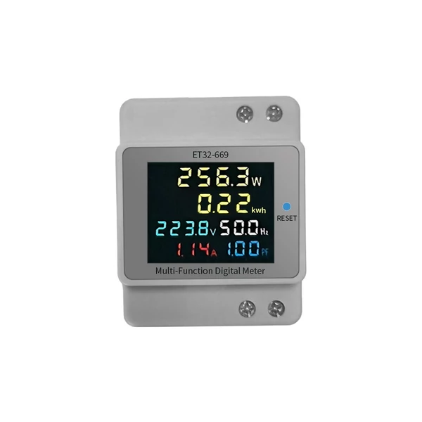 Digitális egyfázisú áramfogyasztási monitor AC40V-300V 100A teljesítmény, feszültség, ampermérő, frekvencia, teljesítménytényező mérő színes LCD képernyővel