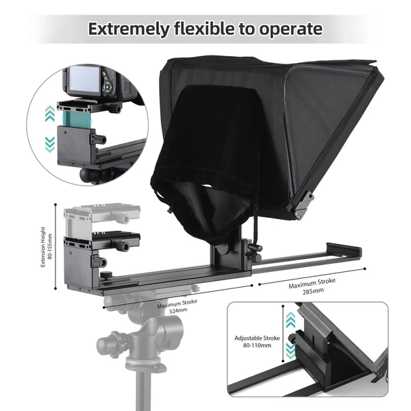 Hordozható teleprompter 16 hüvelykes univerzális súgó hidegpapucs-rögzítéssel 1/4 hüvelykes és 3/8 hüvelykes menetes furattal