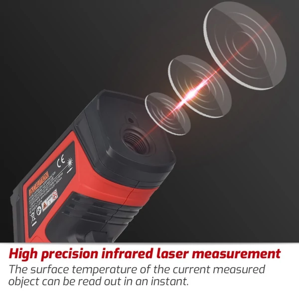 TASI lézeres infravörös érintésmentes digitális hőmérő -32 ℃ ~ 1080 ℃ színes képernyővel és állítható emissziós képességgel, nem emberi testhőmérsékletre - A típus