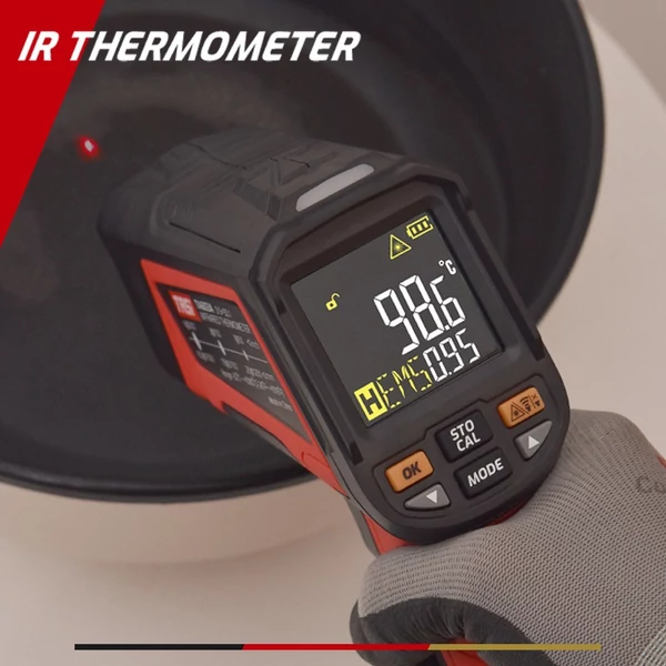 TASI lézeres infravörös érintésmentes digitális hőmérő -32 ℃ ~ 1080 ℃ színes képernyővel és állítható emissziós képességgel, nem emberi testhőmérsékletre - D típus