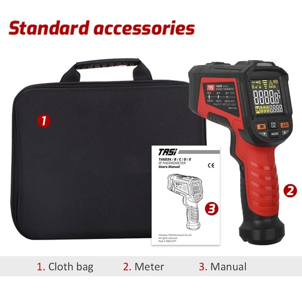 TASI lézeres infravörös érintésmentes digitális hőmérő -32 ℃ ~ 1080 ℃ színes képernyővel és állítható emissziós képességgel, nem emberi testhőmérsékletre - B típus