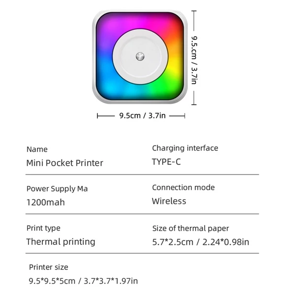 Mini zsebes hőnyomtató diákoknak, vezeték nélküli, tinta nélkül, hideg fényben - Csak nyomtató