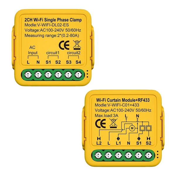 Tuya WiFi 2,4 GHZ intelligens energiamérő, egyfázisú fogyasztásfigyelő 2 bilinccsel