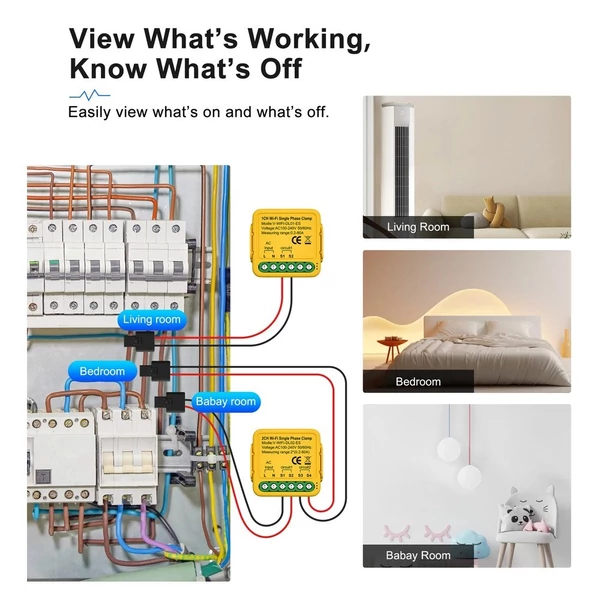 Tuya WiFi 2,4 GHZ intelligens energiamérő, egyfázisú fogyasztásfigyelő 1 bilinccsel