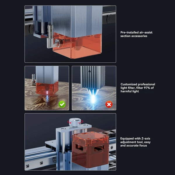 Atomstack Maker A5 V2 6W lézergravírozó 400x400mm-es lézervágó méhsejt munkaasztallal