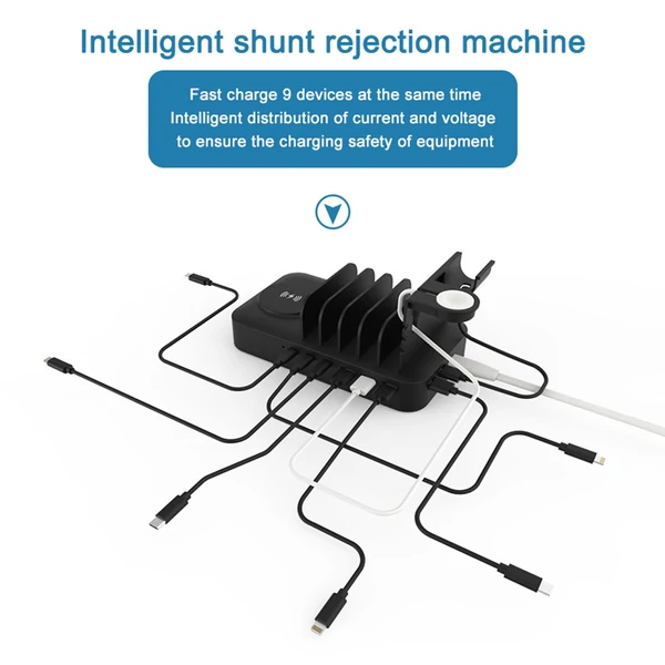 PD150W többfunkciós asztali töltő 9 az 1-ben töltőállomás - Fekete