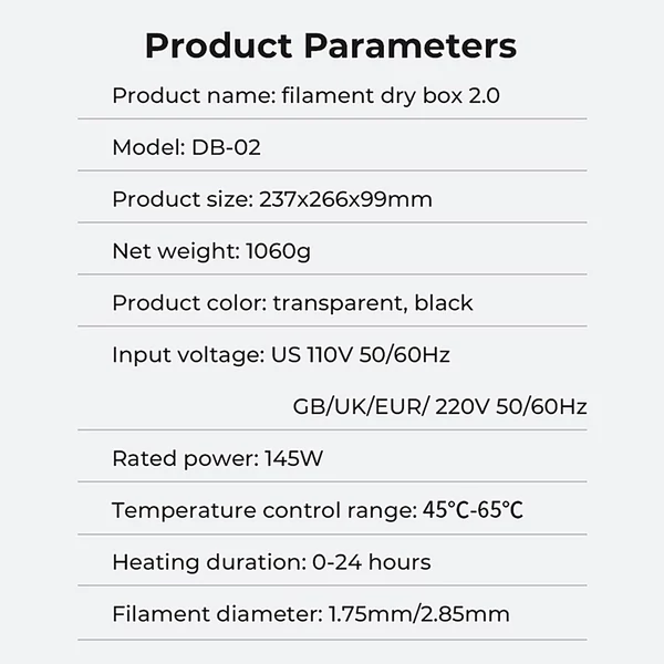 Creality Filament Dryer Box 2.0 360°-os forrólevegős fűtés, 1,75 mm-es és 2,85 mm-es szálak PLA/ABS/ASA/PETG/TPU/PP/PC/PA szálakhoz