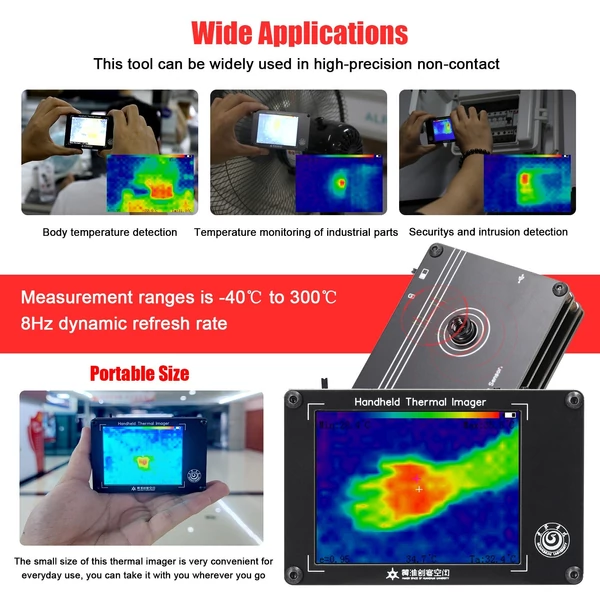 Hordozható többfunkciós kézi infravörös kamera digitális hőkamera 3,4 hüvelykes LCD kijelző -40 ~ 300 ℃ hőmérséklet érzékelő