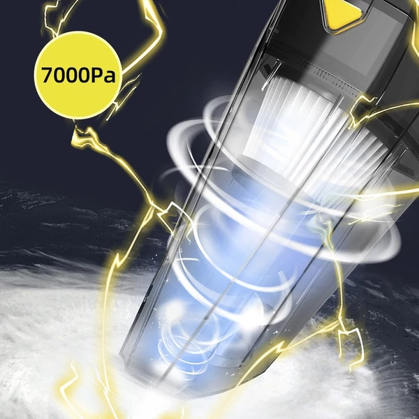 Hordozható vezeték nélküli kézi porszívó, 7000PA szívás, 120 W teljesítmény, 2200 mAh újratölthető, könnyű nedves, száraz autós porszívó