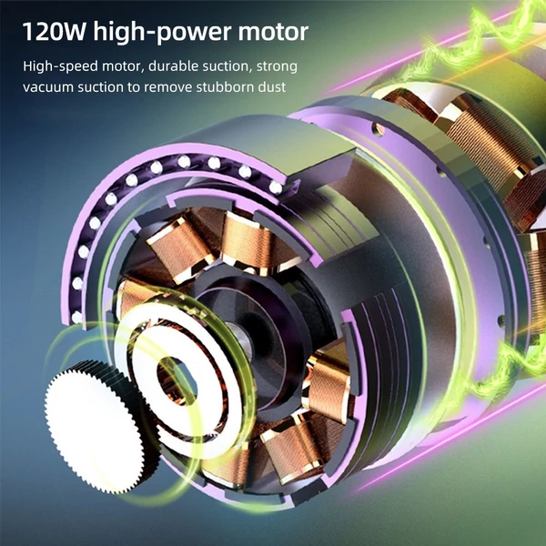 Hordozható vezeték nélküli kézi porszívó, 7000PA szívás, 120 W teljesítmény, 2200 mAh újratölthető, könnyű nedves, száraz autós porszívó
