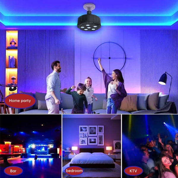 5 LED-es RGBW mini színpadi lámpa távirányítóval E27 lámpatartó Hangvezérlésű KTV bárparti hangulatvilágítás